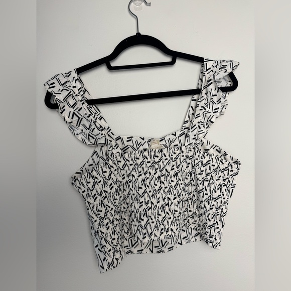 White & Black Lines Crop Top Cotton Monteau Size XL NWT - Picture 4 of 6